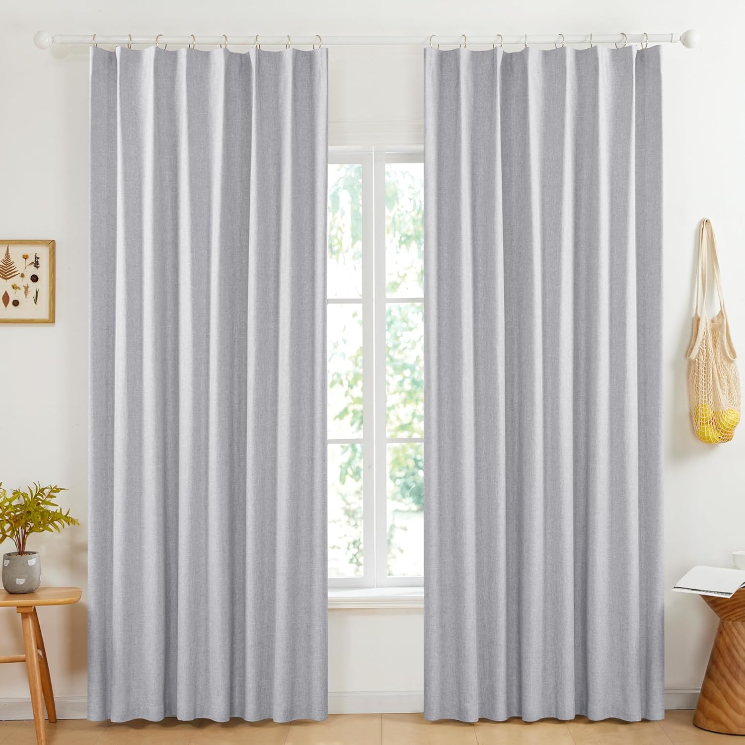 Deconovo Pinch Pleated Curtains for Bedroom, Full Blackout Linen Curtains for Li...