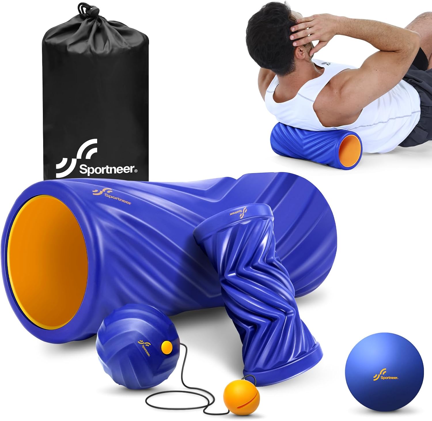 Sportneer 4 in 1 Foam Roller Set: Dual Textures Foam Roller, Foot Roller, Lacros...