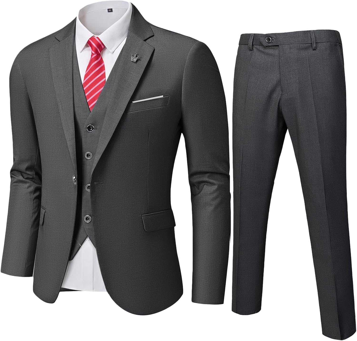 MY’S Men's 3 Piece Slim Fit Suit Set, One Button Solid Jacket Vest Pants with Ti...