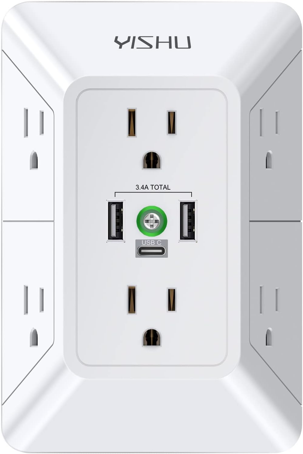 Multi Plug Outlet Surge Protector - YISHU 3 Sided Power Strip with 6 AC Outlet E...