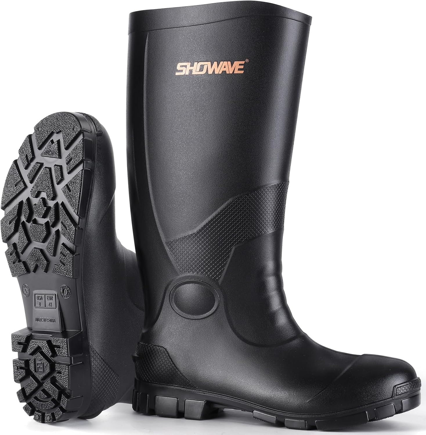 Showave Men's Rain Boots with Reinforced Steel Shank Waterproof Rubber Boots Dur...