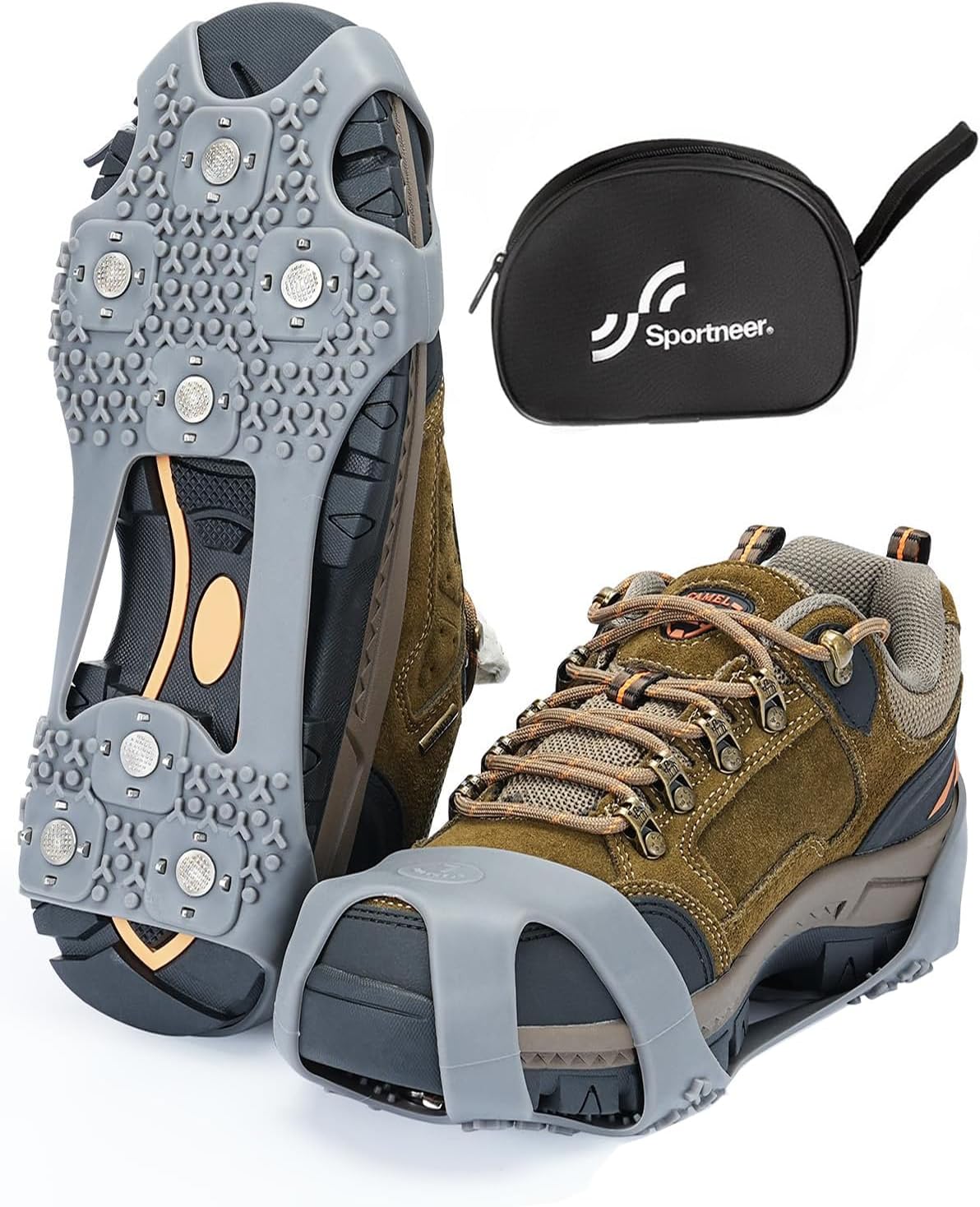 Sportneer Crampons, Ice Cleats for Shoes and Boots with 28 Spikes - Anti Slip Sh...