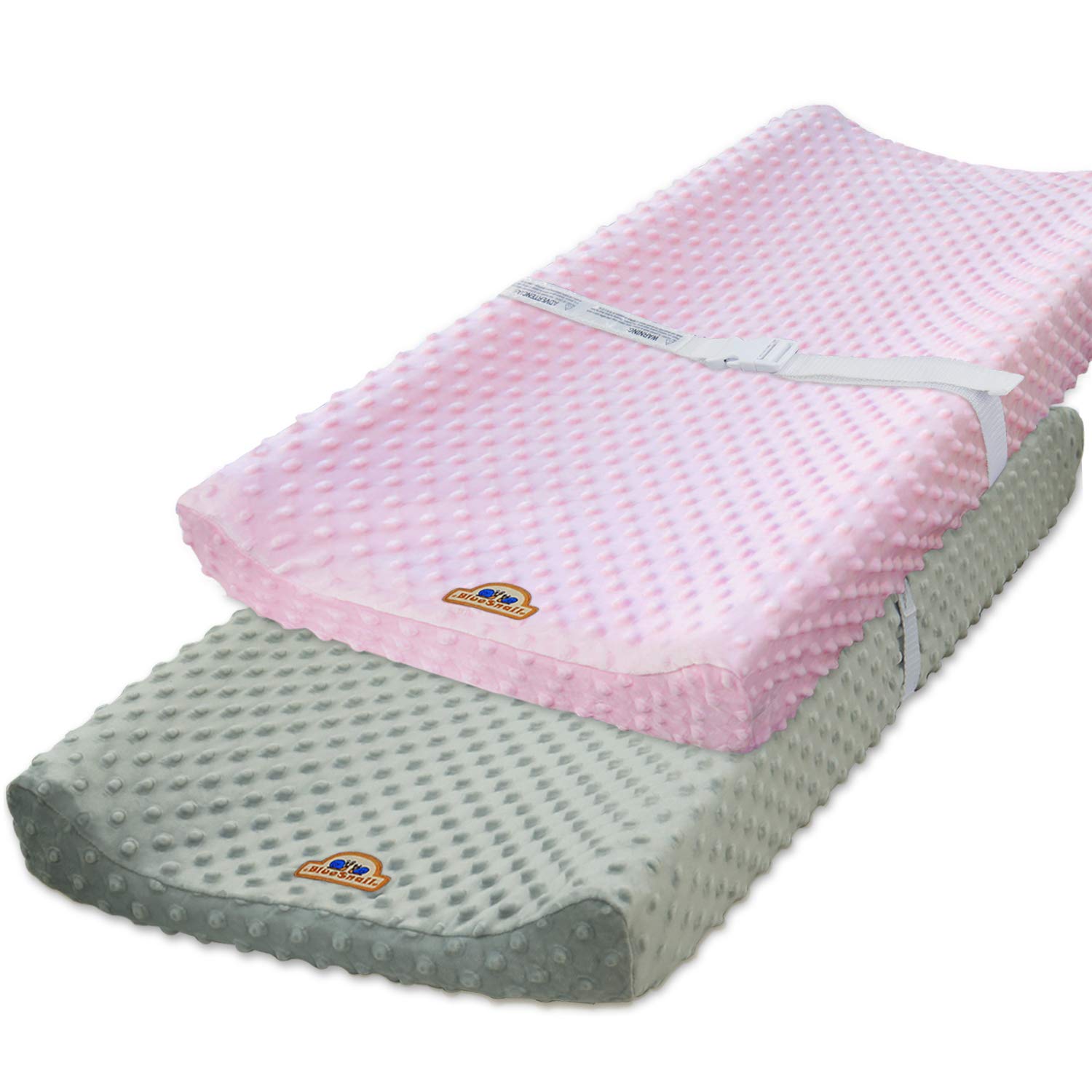 BlueSnail Ultra Soft Minky Dot Changing Pad Cover 2 Pack (Gray+Pink, 2 Pack) gra...