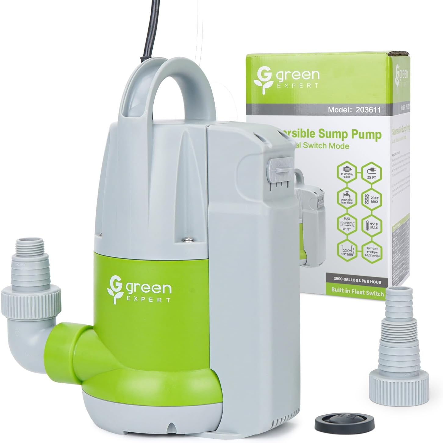 Green Expert 1/4HP Submersible Sump Pump Built-in Float Switch Manual Automatic...