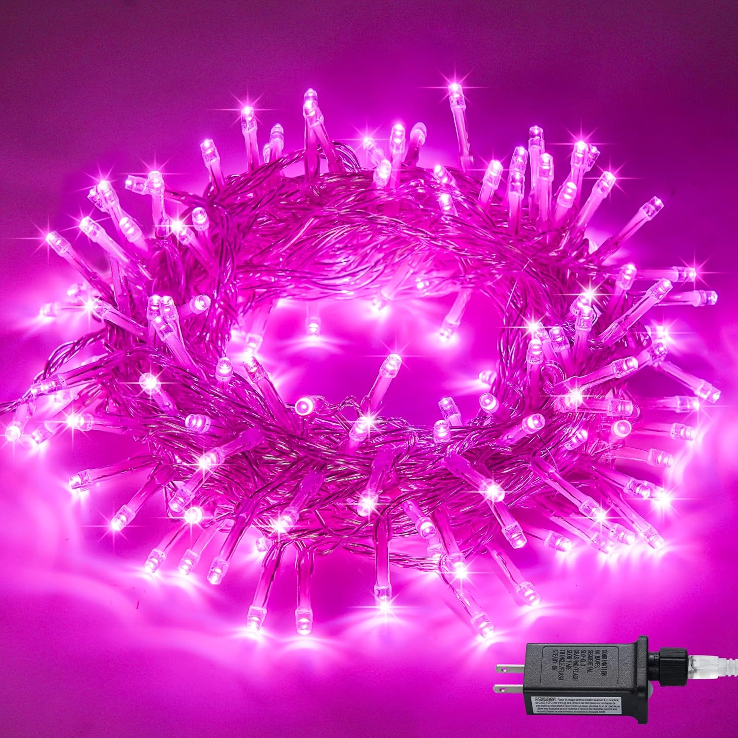 JMEXSUSS Connectable 100 LED Valentines Lights, 33ft 8 Modes Pink Christmas Ligh...