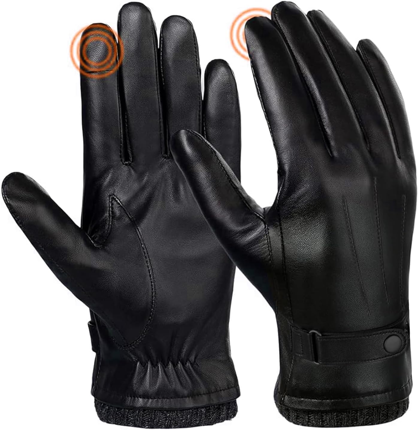 SANKUU Black Leather Gloves for Men, Winter Warm Touchscree Cycling Gloves Outdo...