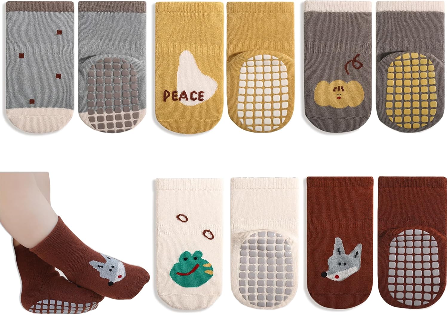 Exegawe Toddler Non Slip Socks, Cute Baby Socks with Grips Crew Socks 5 Pairs 1-...