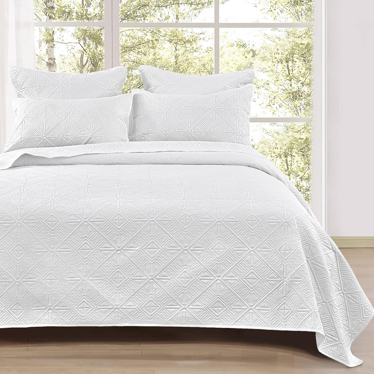 PHF Lightweight Quilt Set King Size, 3PCS Ultra Soft Ultrasonic Bedspread, Geome...