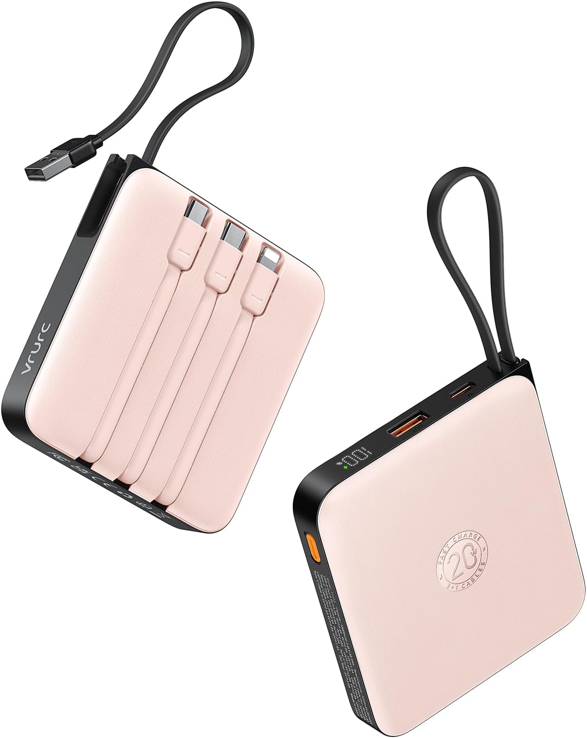 VRURC Power Bank Built-in Cables, Portable Charger 20000mAh 22.5W Fast Charging...