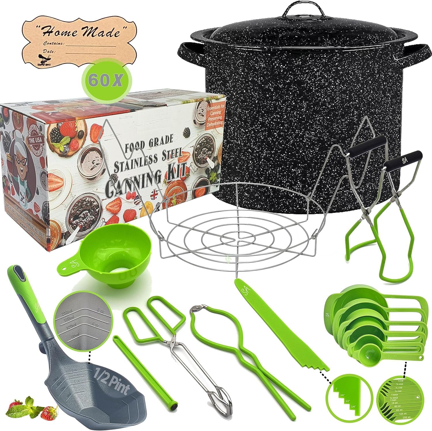 Canning Pot with Rack and full Set + ½ Pint ladle Measuring Cups - Supplies Kit...