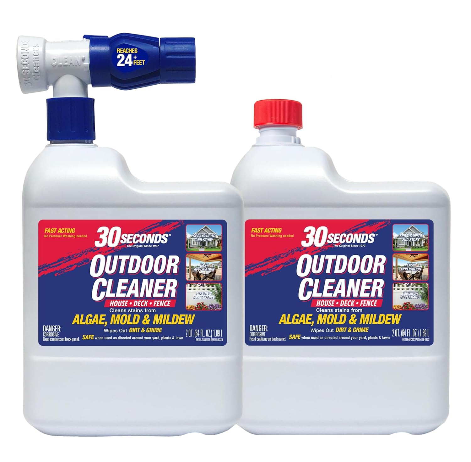 30 SECONDS Outdoor Cleaner 2 Pack with Hose End Sprayer - Cleans Stains from Alg...