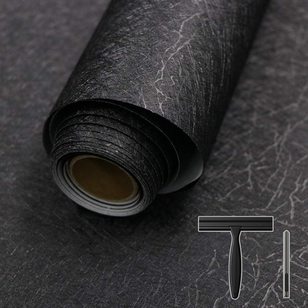 Abyssaly 15.7" X 118" Black Silk Wallpaper Embossed Self Adhesive Peel and Stick...