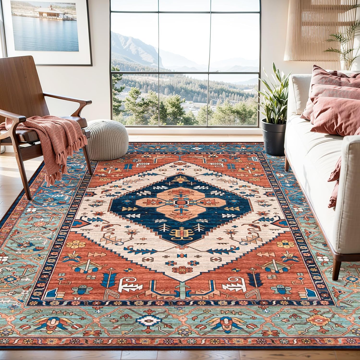 Lahome 8 x 10 Area Rugs for Living Room - Boho Washable Non-Slip Backing Large R...