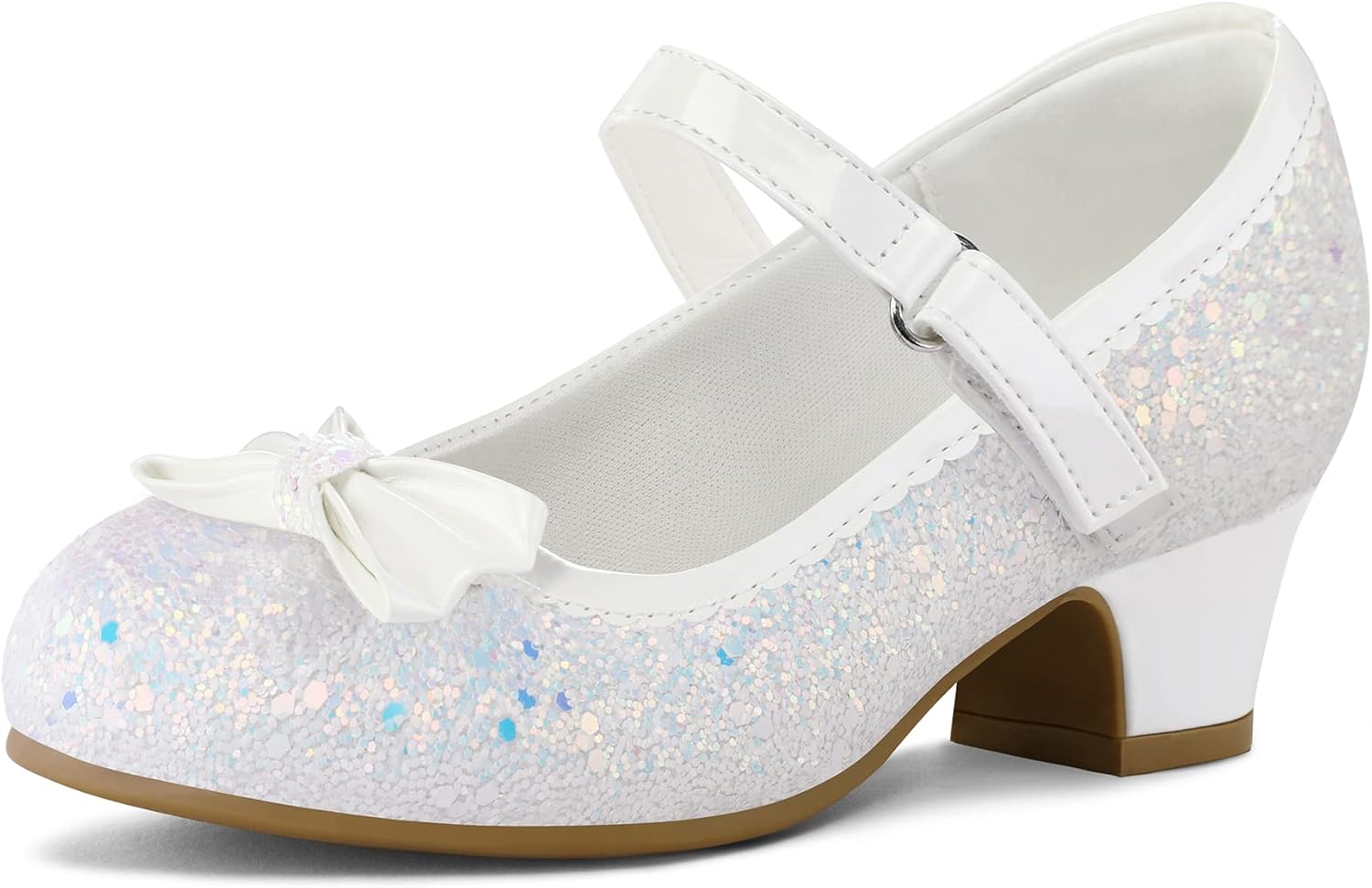 K KomForme Girl's Dress Shoes Mary Jane Glitter 1.5 in Low Heel Wedding Party Pr...