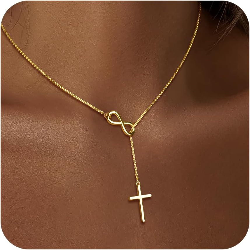 Gold Necklace for Women Dainty Infinity Cross Pendant Necklace Non Tarnish & Wat...