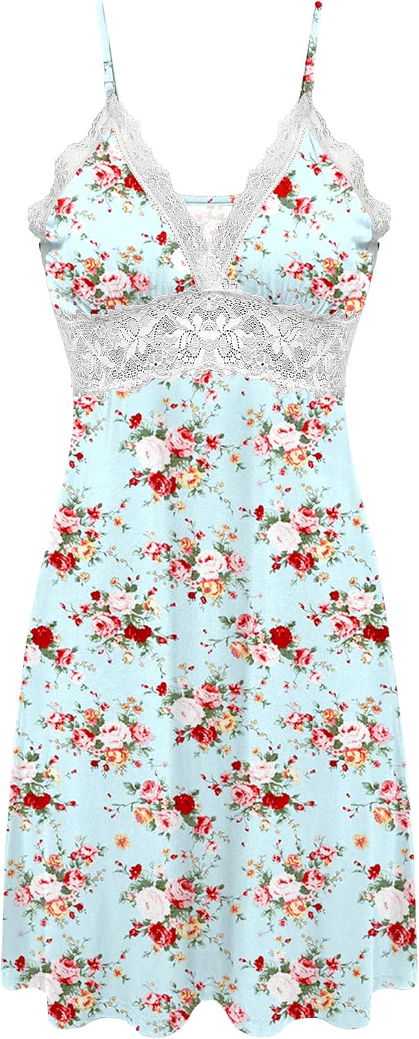 Ekouaer Sleepwear Womens Chemise Nightgown Full Slip Lace Lounge Dress Mint Flow...