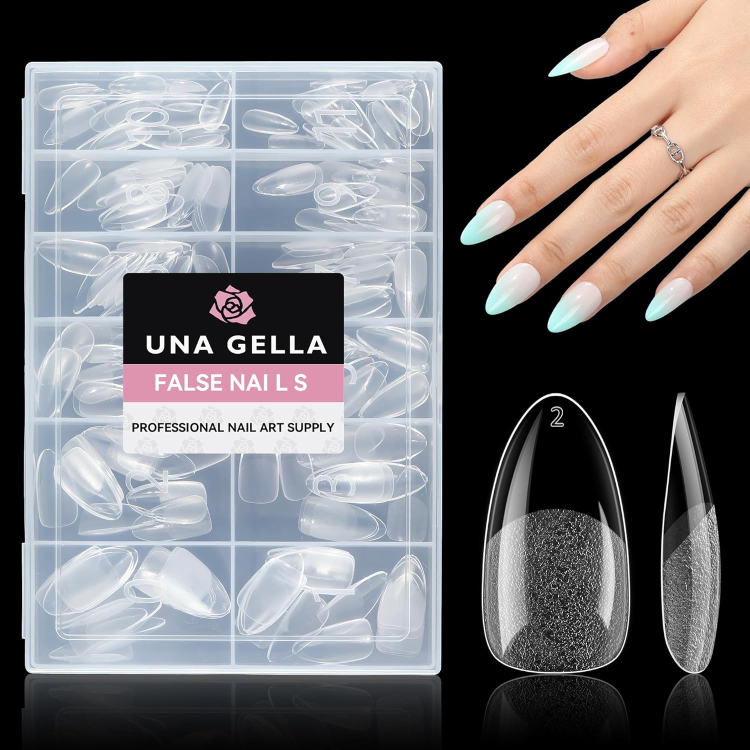 UNA GELLA Almond Nail Tips, 216pcs Pointed Almond Gel x Nail Tips Pre-shape Almo...