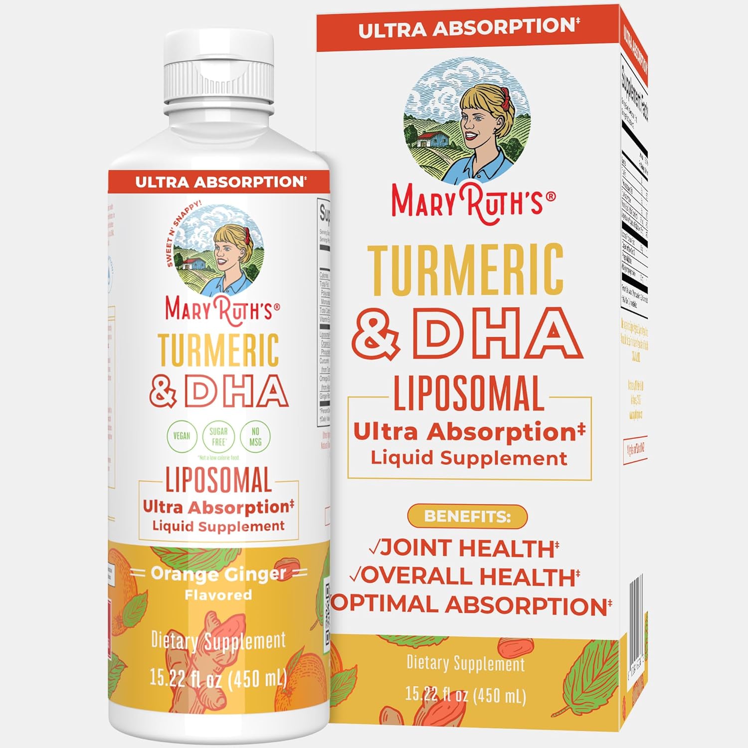 MaryRuth Organics | Liposomal Turmeric & DHA | Curcumin | Ginger Root Oil | Alga...