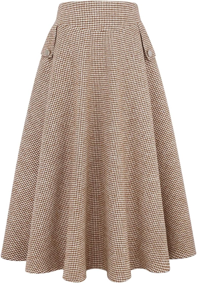 IDEALSANXUN Women’s Fall Winter High Waisted Wool Plaid A-line Long Skirt XX-Lar...