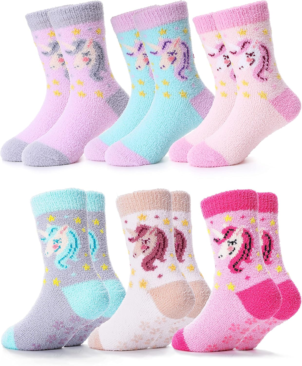 ANTSANG Kids Girls Toddlers Fuzzy Socks with Grips Non Slip Slipper Socks Fluffy...