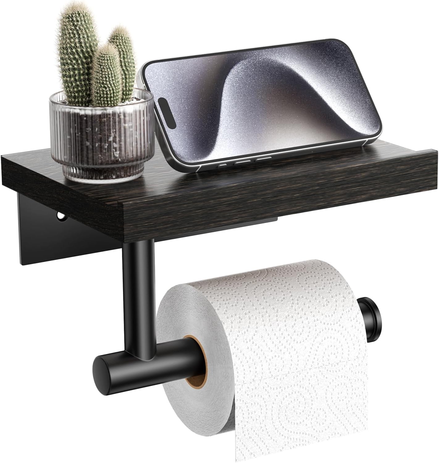 Tindbea Toilet Paper Holder with Wood Shelf, Wooden Wall Mount Tissue Paper Roll...