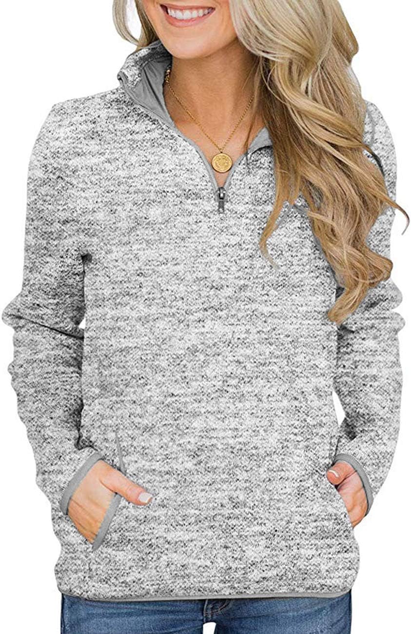 iWoo Womens Casual Sweatshirt Long Sleeve Stand Collar 1/4 Zip Cosy Tops Pullove...