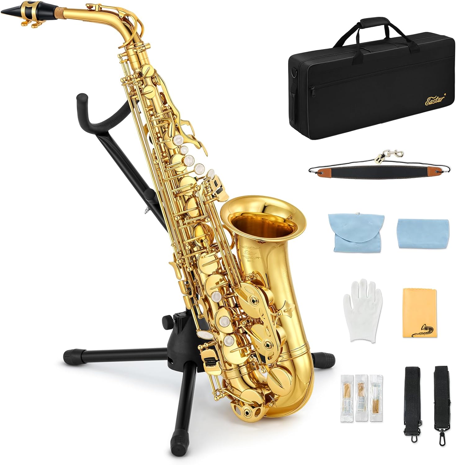Eastar AS-Ⅱ Student Alto Saxophone E Flat Gold Lacquer Alto Beginner Sax Full Ki...