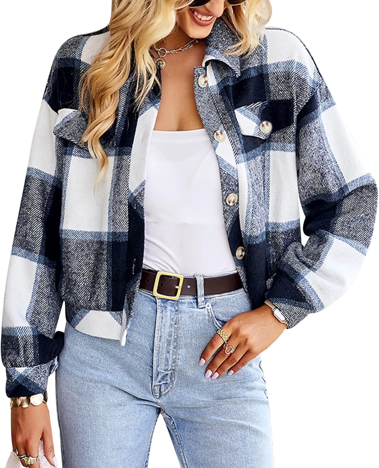 Gihuo Women's Fashion Cropped Shacket Button Down Corduroy Shacket Jackets Casua...