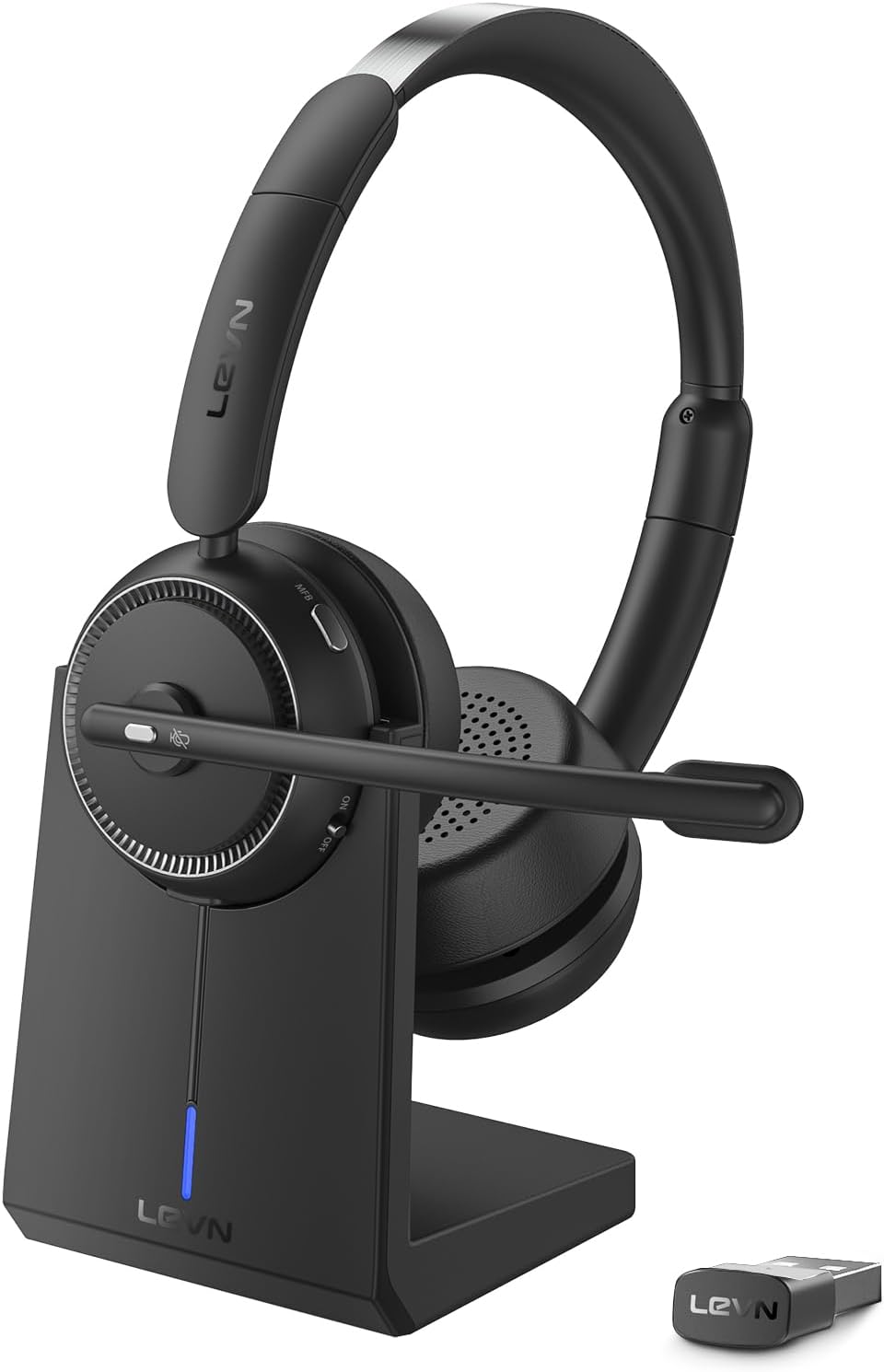 LEVN Wireless Headset with Mic for Work, Bluetooth Headset with Microphone (AI N...