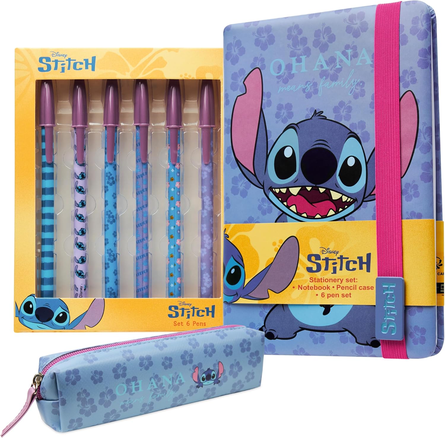 Disney Stitch Stationery Supplies Set Notebook Pencil Case & Ballpoint Pens or N...