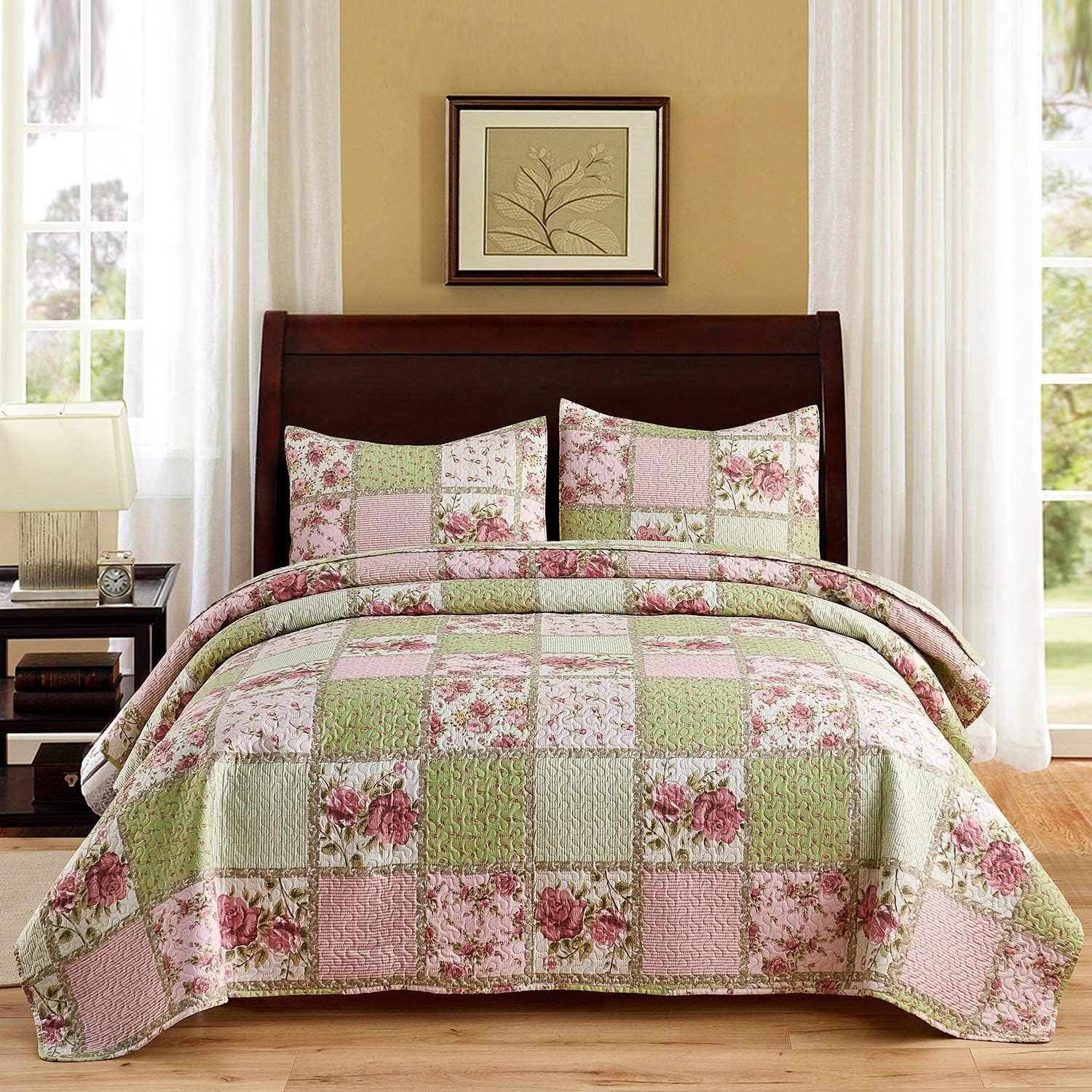MERRY HOME King Quilt Set, 3-Piece Quilt Sets with 2 Pillow Shams - Boho Reversi...