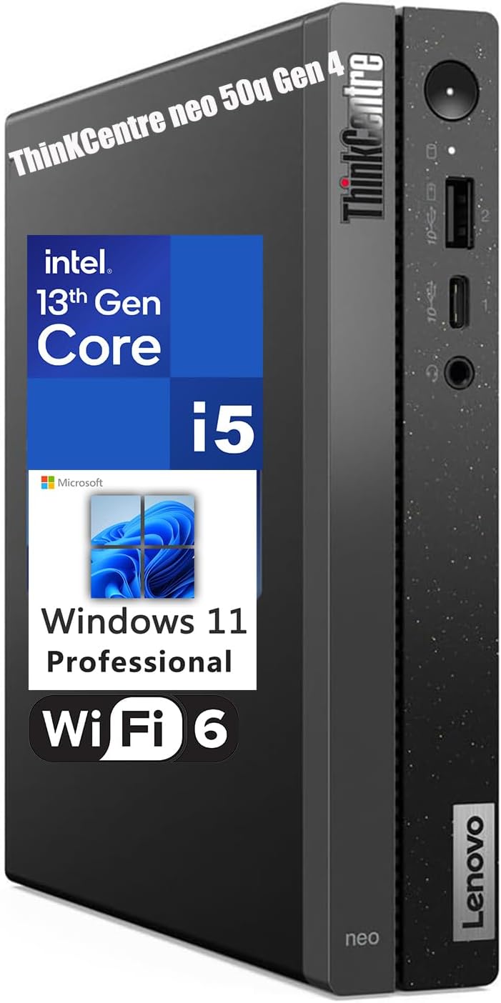 Lenovo ThinKCentre neo 50q Gen 4 Tiny 1L Business Mini Desktop Computer, 13th Ge...