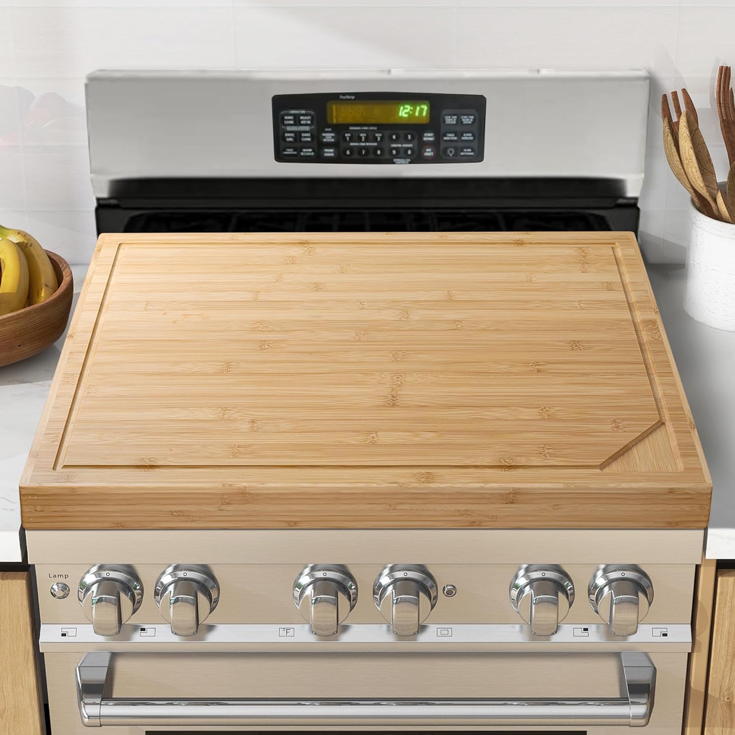 Noodle Board Stove Cover - Bamboo Wood Stove Top Covers for Electric Stove and G...