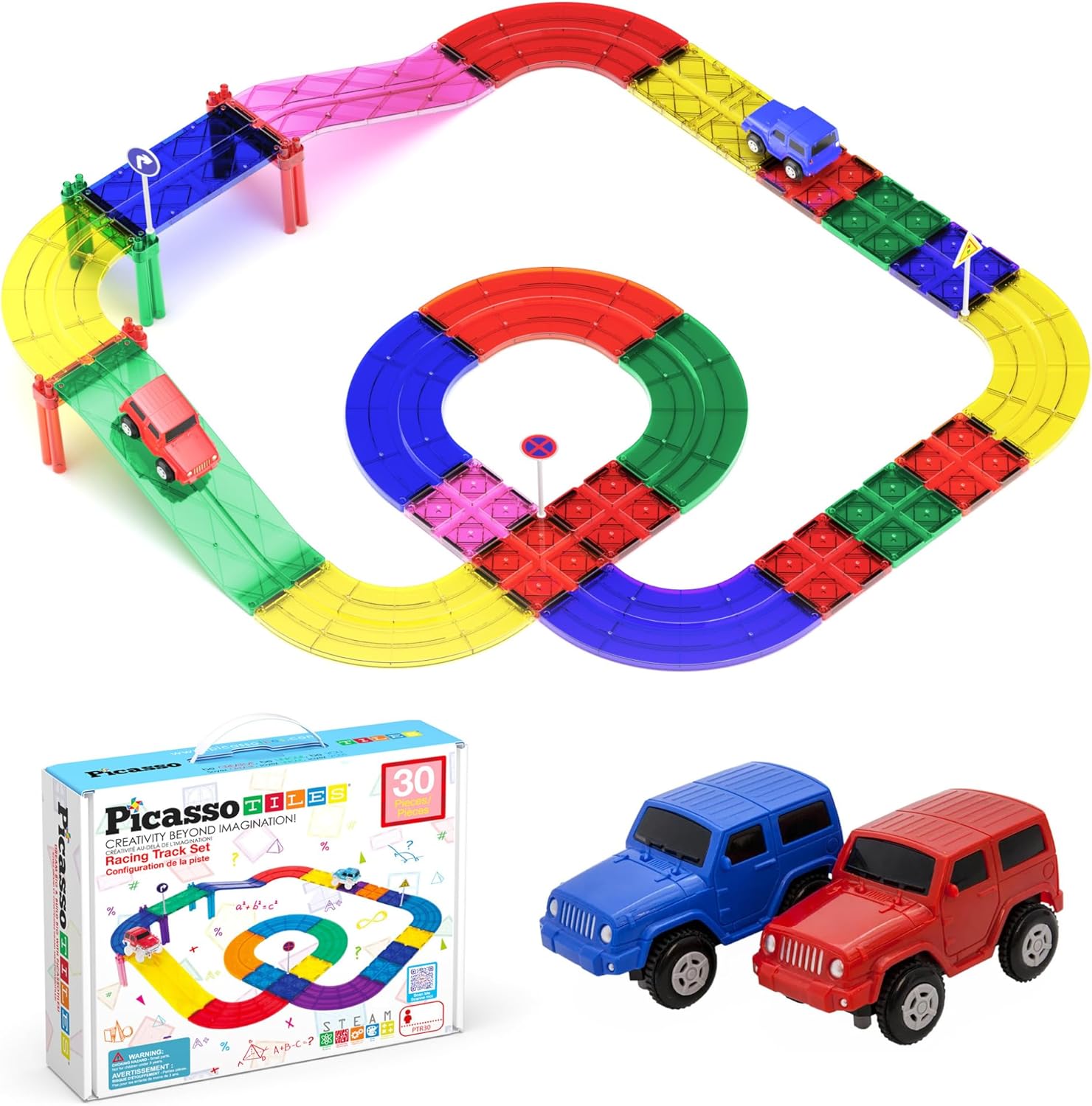 PicassoTiles Magnetic Race Track Toys Car Tracks Set for Toddlers Magnet Buildin...