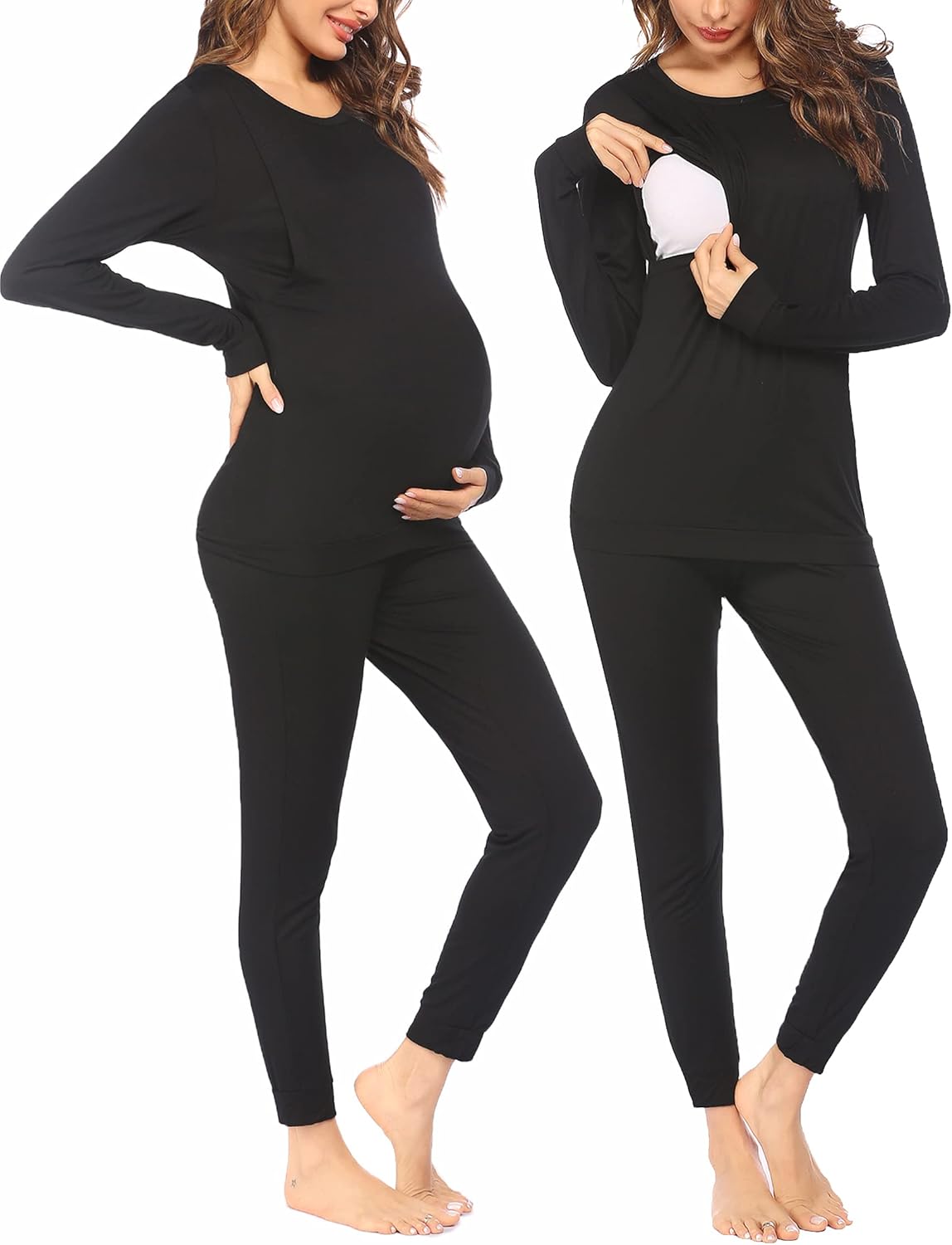 Ekouaer Nursing Pajama Set Long Sleeve Maternity Sleepwear Labor Delivery Pjs Br...