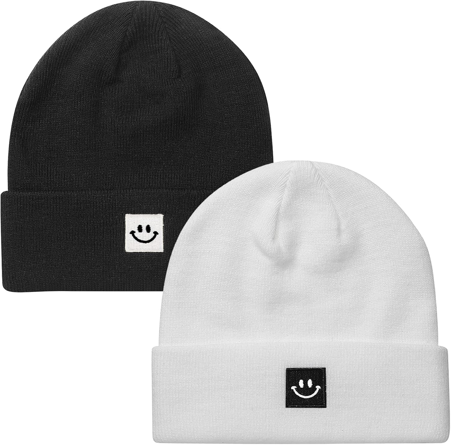Knit Beanie Hat for Men/Women 2Pack One Size 2pack White/Black