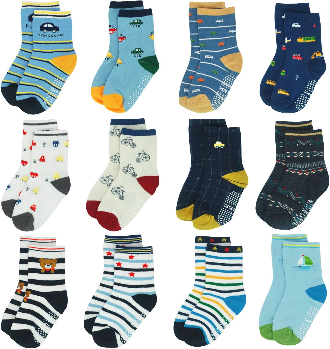 HYCLES Baby Girp Socks 12 Pairs for Boys Girls 0-7 Years Toddler Infant Kids Chi...
