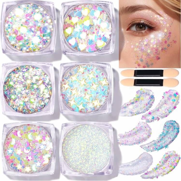 Teenitor Face Glitter Body Glitter, Clear White Body Glitter Gel, Hair Glitter G...