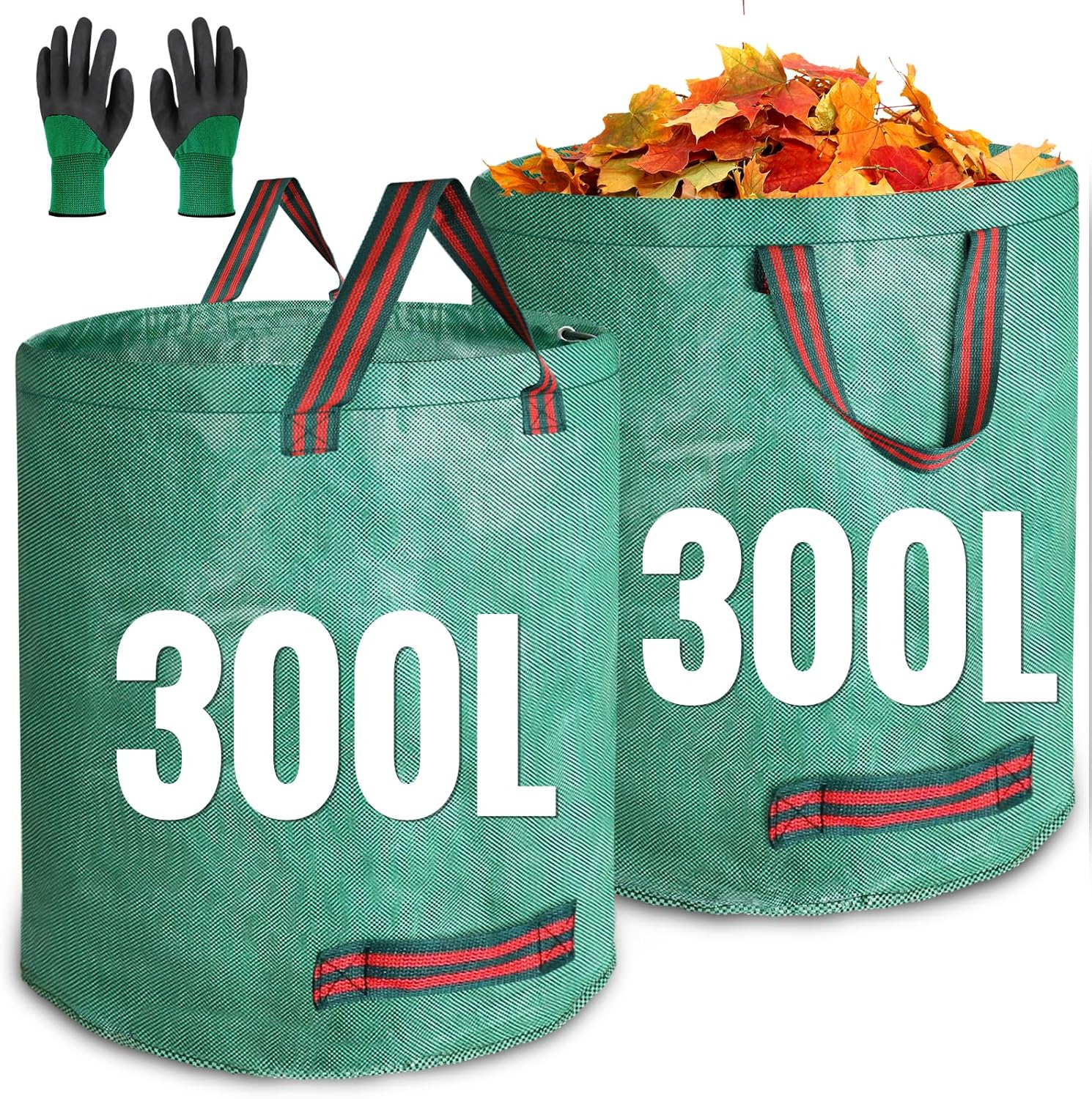 JARDILIFE Garden Waste Bags Heavy Duty 300 300 Litre 2 Pack, Reusable Garden Sac...