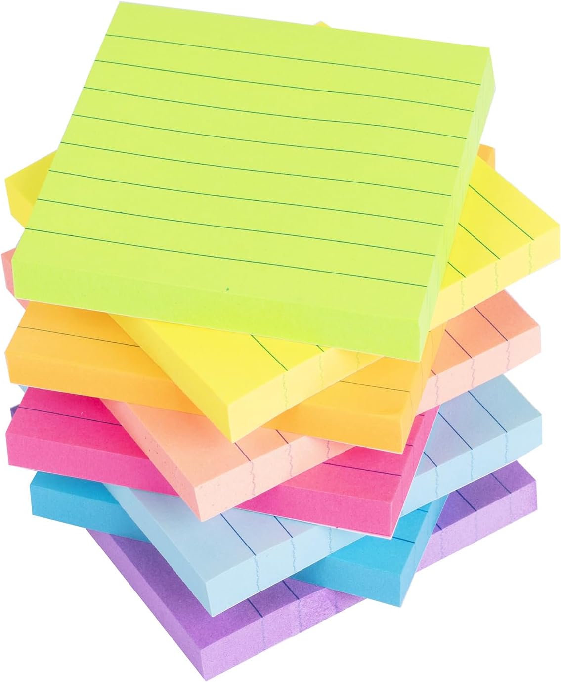 Lined Sticky Notes 3x3 in Bright Ruled Post Stickies Colorful Super Sticking Pow...