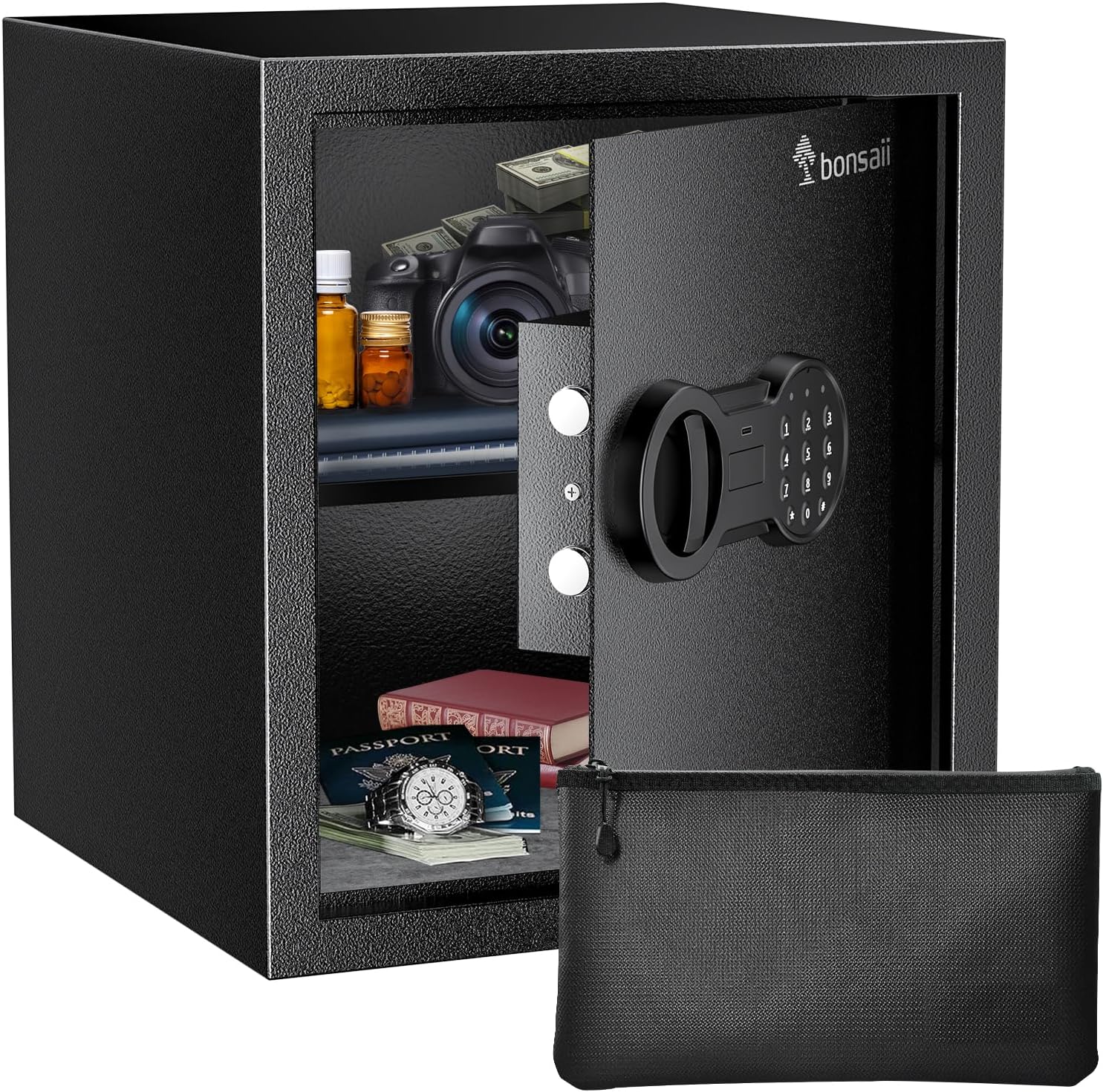 Bonsaii Safe Box with Money Bag, 1.28 Cubic Feet Security Safe Box for Home, Lar...
