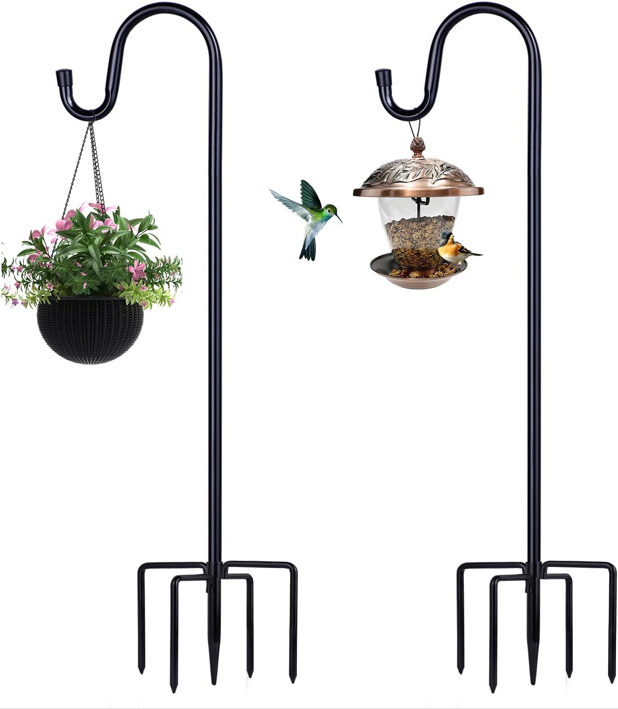 Shepherd Hooks for Outdoor, 2 Pack 62 Inch Bird Feeder Pole with 5 Prongs Base f...