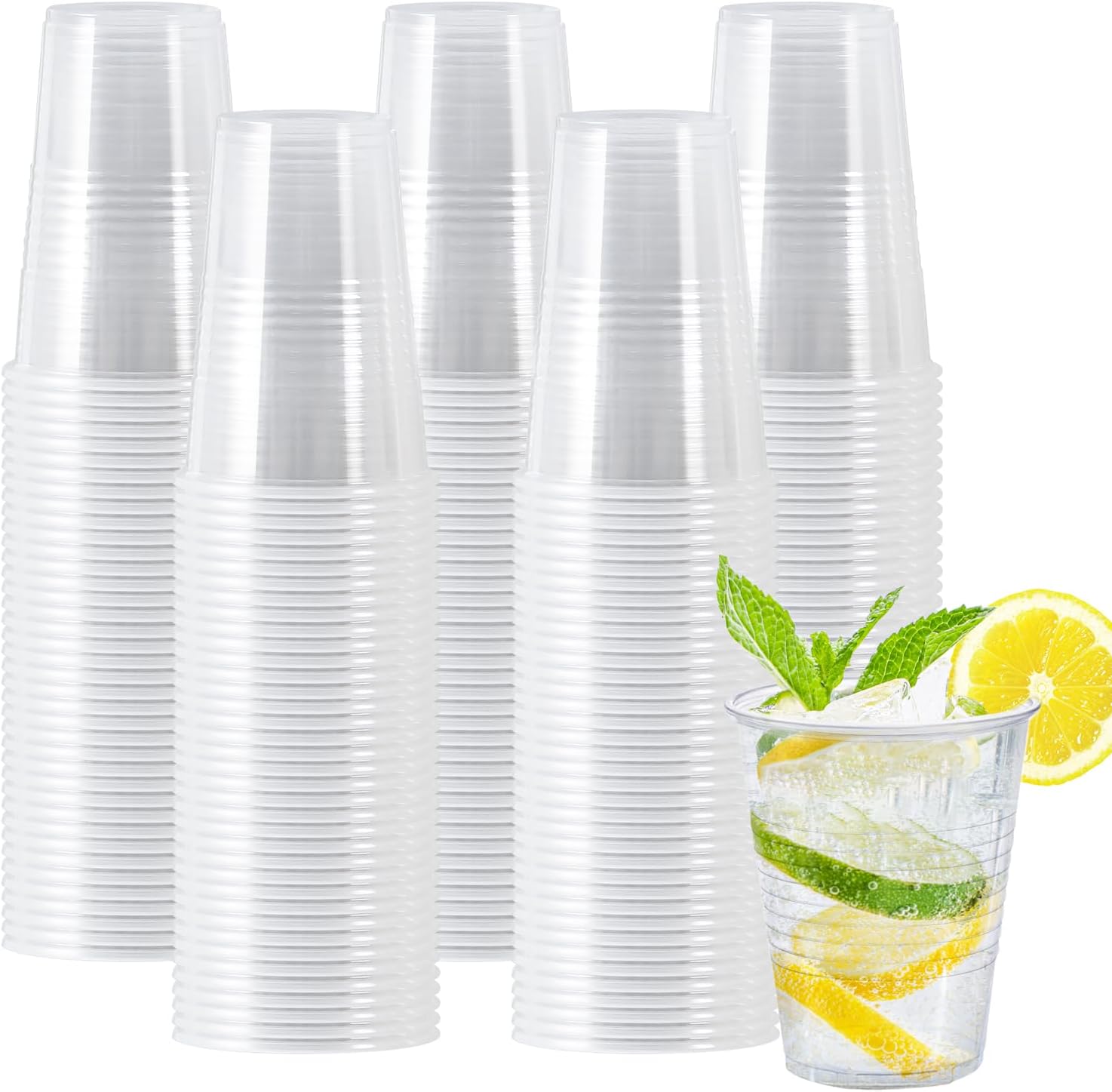 9 oz Plastic Cups, 500 Pack Clear Plastic Cups Disposable Drinking Cups, Water C...
