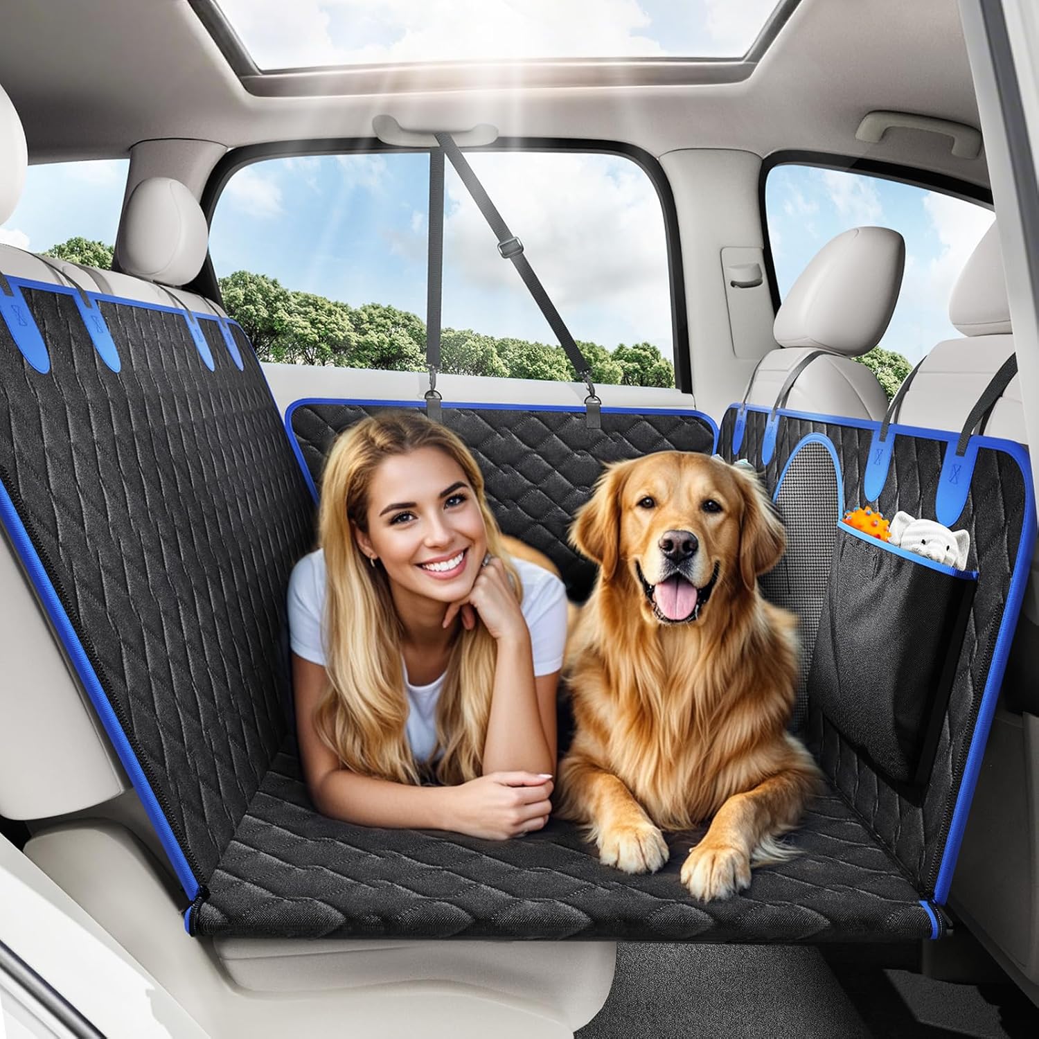 Dog Car Seat Cover for Back Seat, Back Seat Extender for Dogs with Hard Bottom H...