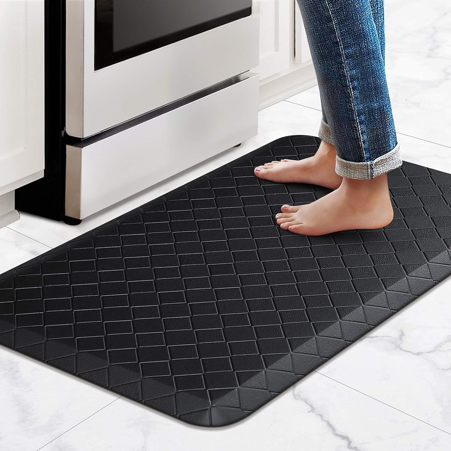 HappyTrends Floor Mat Cushioned Anti-Fatigue ,17.3"x28",Thick Waterproof Non-Sli...