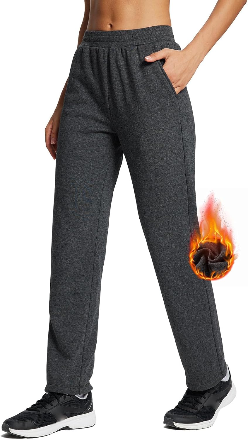 BALEAF Fleece Lined Pants Women Straight Leg Sweatpants Thermal Cotton Athletic...