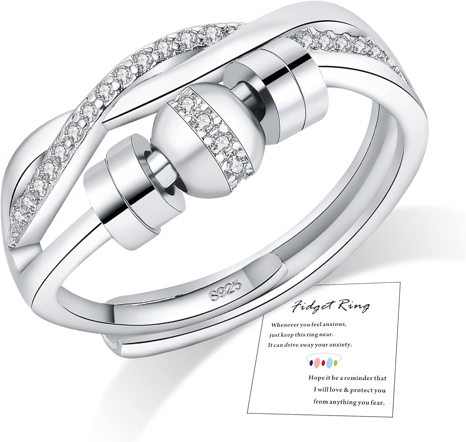 FUNTE® Sterling Silver Anxiety Rings Fidget Rings for Anxiety Women Adjustable S...