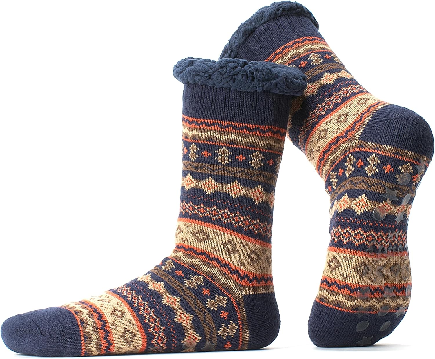 Men's Slipper Socks with Non-Slip Grippers, Thermal Fuzzy Warm Sherpa Lining, Co...