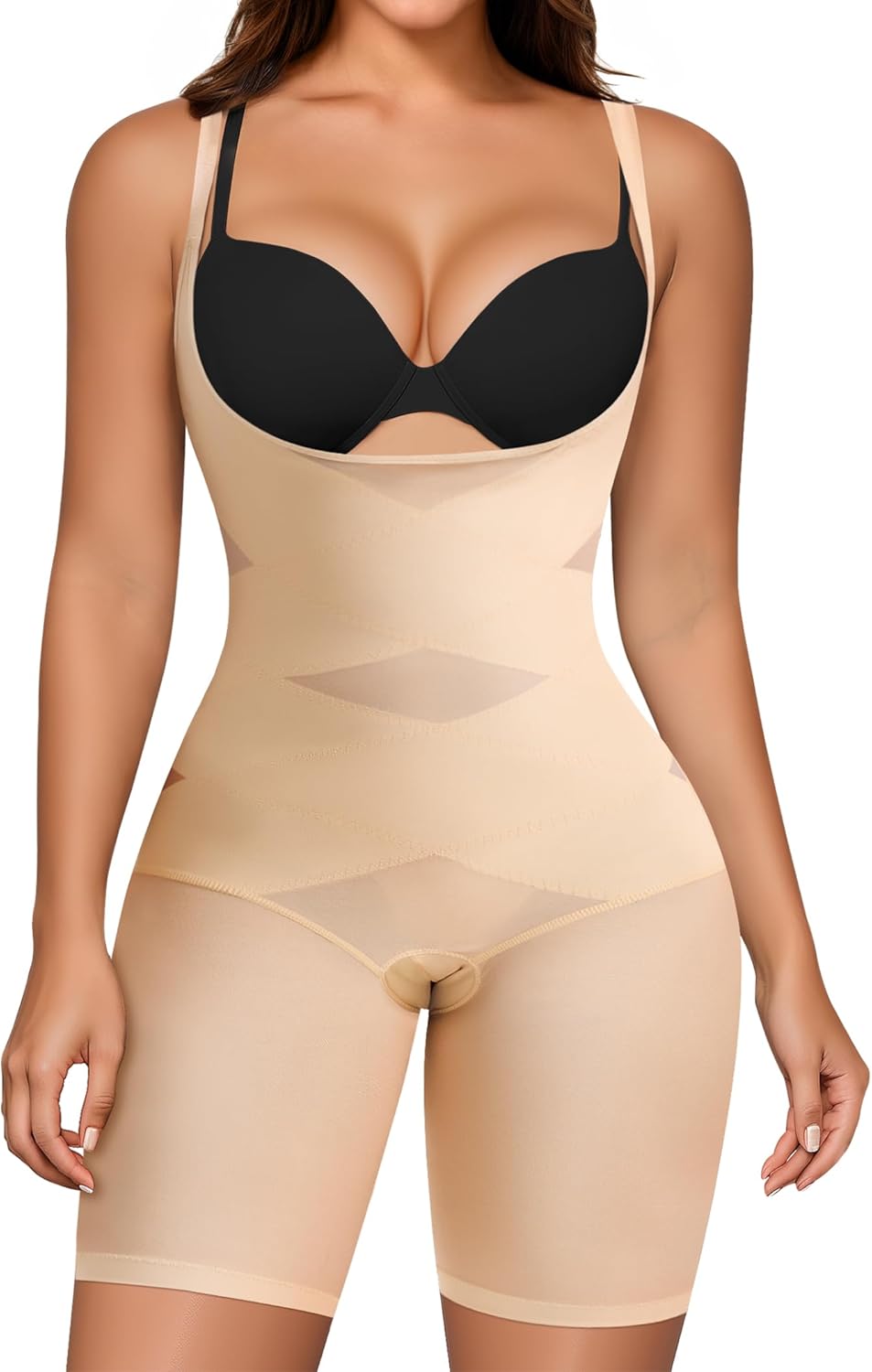 Nebility Tummy Control Shapewear Bodysuits Open Bust Full Body Shapewear Seamles...