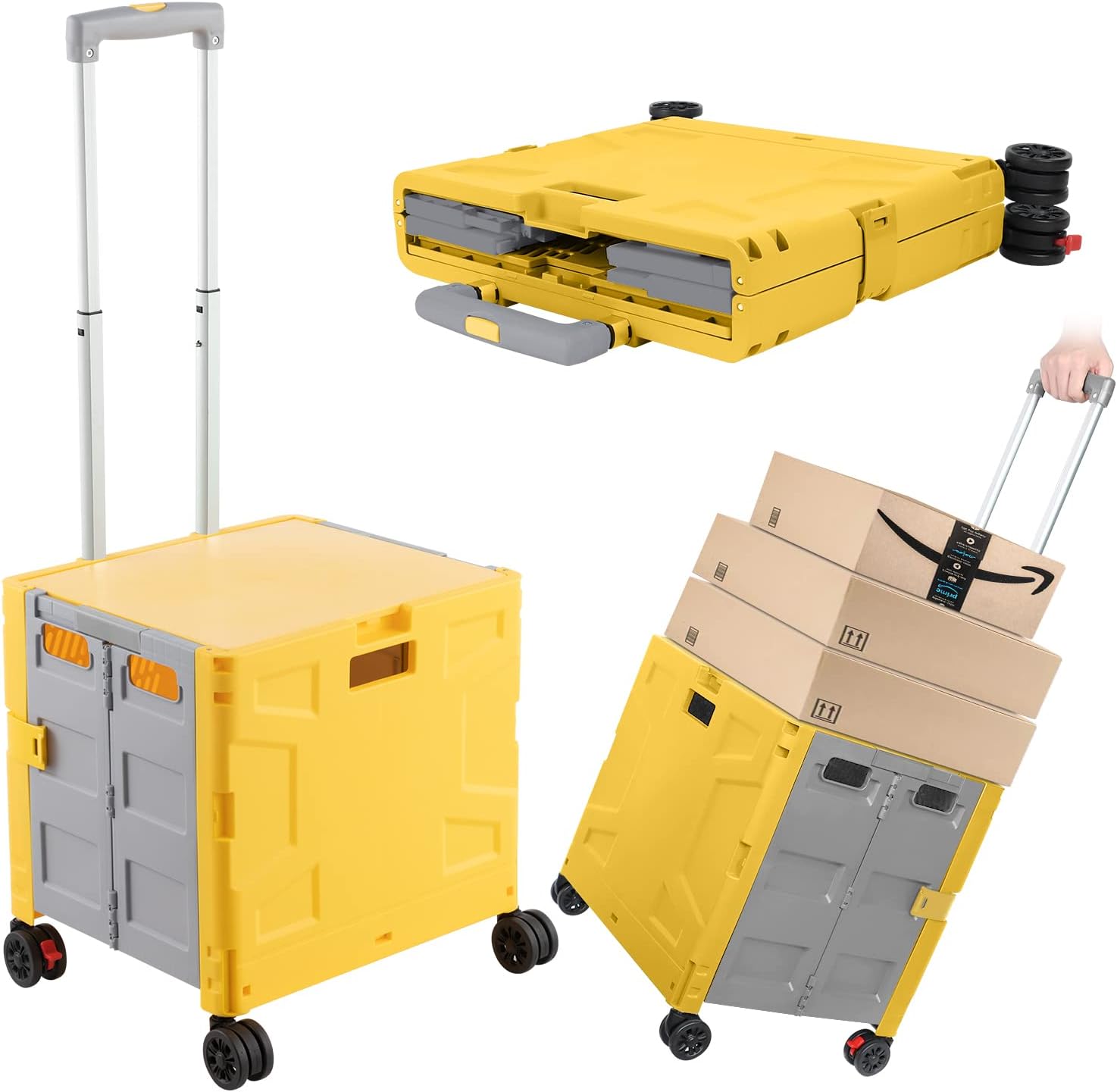 Foldable Shopping Utility Cart Portable Rolling Crate Handcart with 360°Rotate W...